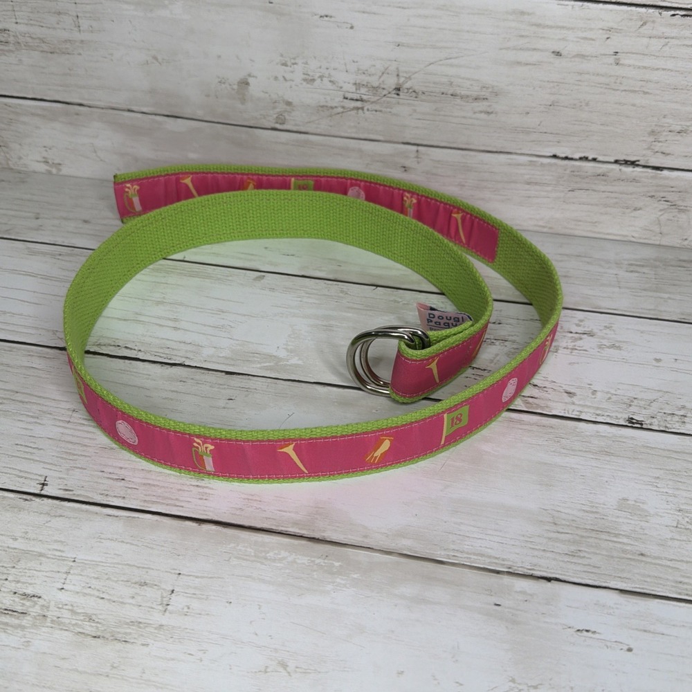 Vintage Douglas Paquette Woman's Pink & Green Golf Belt Double D Buckle Large